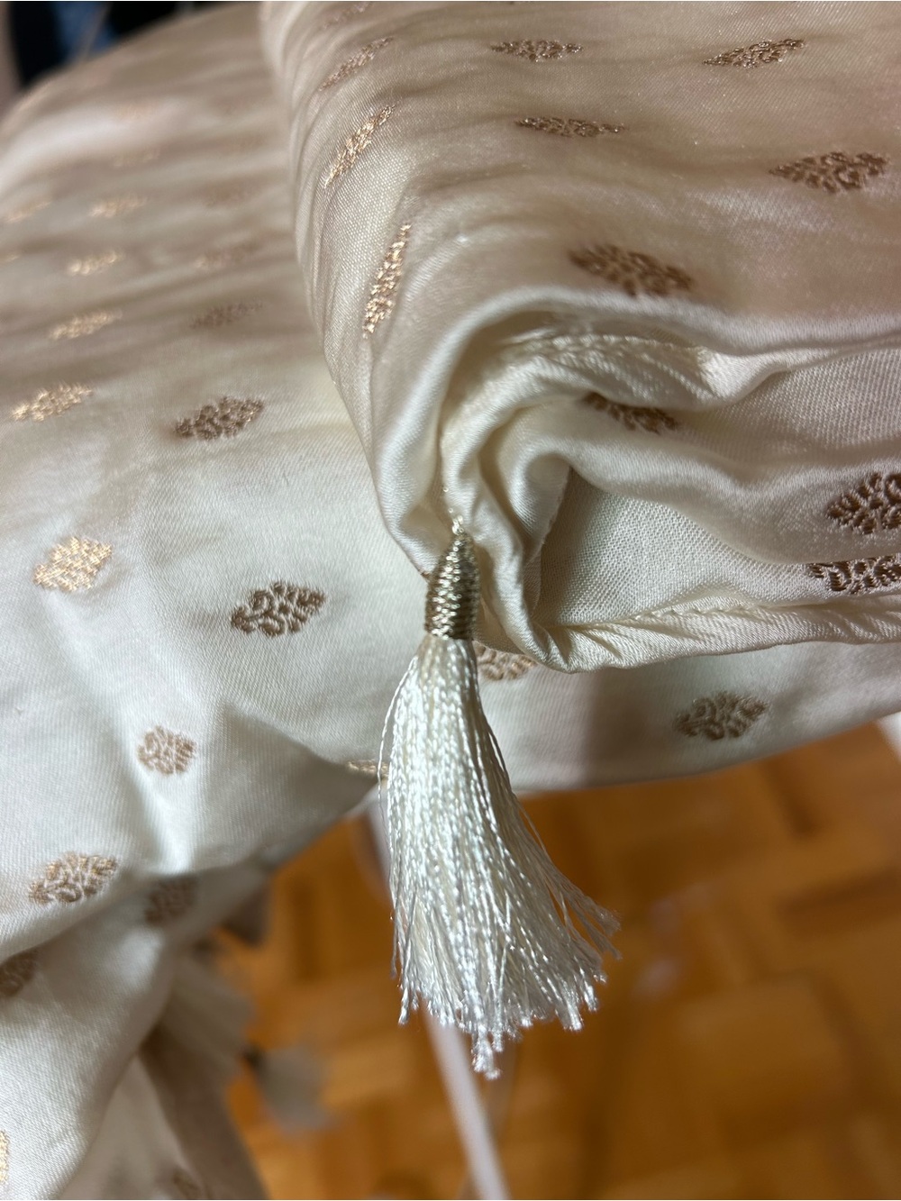 Pure Silk Saree with Gold Embroidery and Tassels